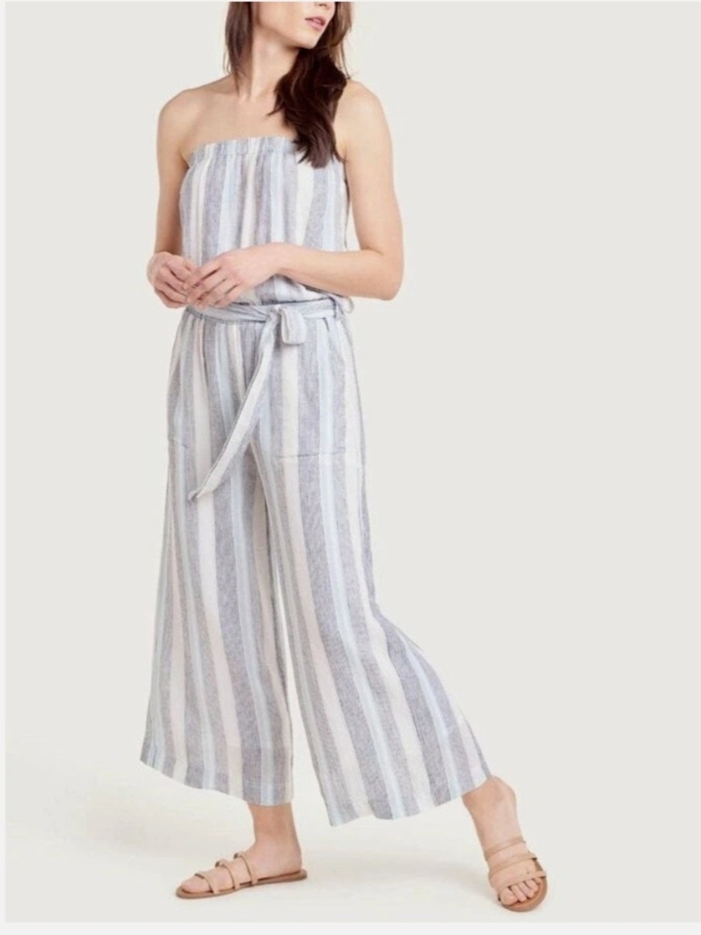 Splendid Strapless Blue & White Striped Jumpsuit